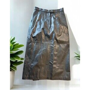 Comint Vintage 1980's Womens Black Genuine Leather Lined Back Zip Skirt Size 7/8